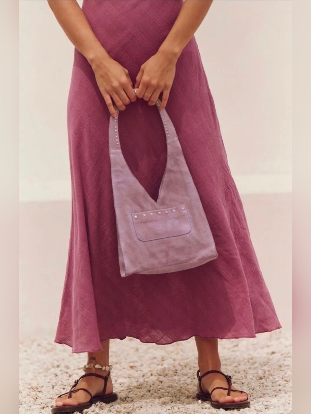 Free People Knox Studded Suede Shoulder Bag - Lilac Dust NWT